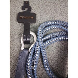 NEW Chicos Blue Silver Snake Chain Link Belt Size M Double Straps Boho Statement
